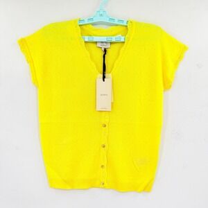 NUMPH Women's Kyoto Pullover Top Aurora Yellow Pointelle Short Sleeve Size M NWT